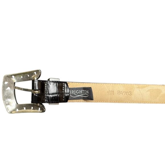 Brighton Black Leather Belt Croc Alligator Embossed Silver Buckle Size M/L 32 - Picture 7 of 9